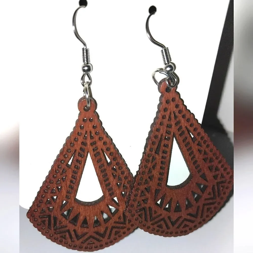 Gorgeous hollow wooden earrings